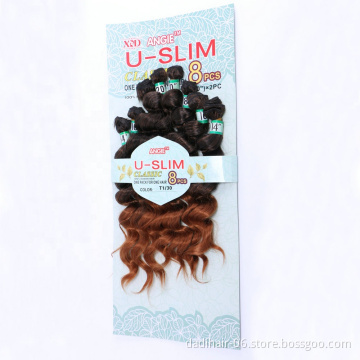 angie factory price premium fiber U-SLIM 8pcs hair weaves,ombre brazilian loose wave synthetic hair extensions for black women